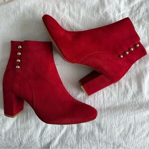 Sezane Red Suede Ankle Boots Size 38 (US 7)